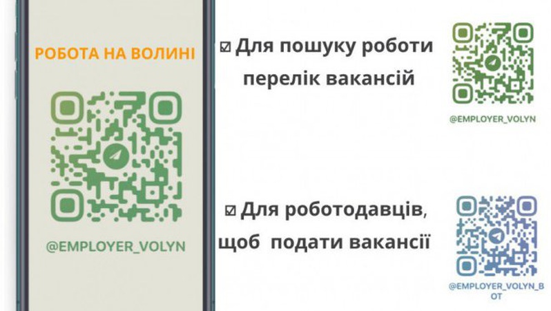 Для волинян та жителів області запустили телеграм-бот для пошуку роботи