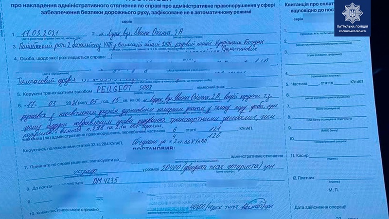 Лучанин, який порушив ПДР, «влетів» на понад 20 тисяч гривень